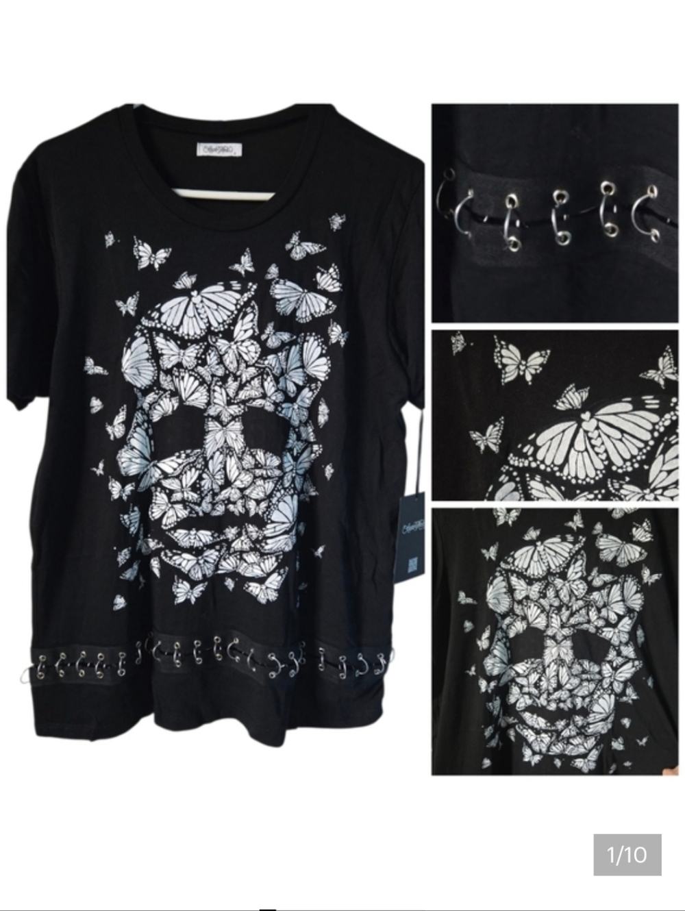 Lauren Moshi Black Butterfly Skull Tee
